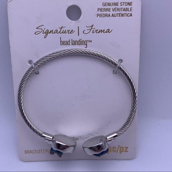 Genuine Stone Silver Toned Cuff Bracelet - Picture 4 of 7